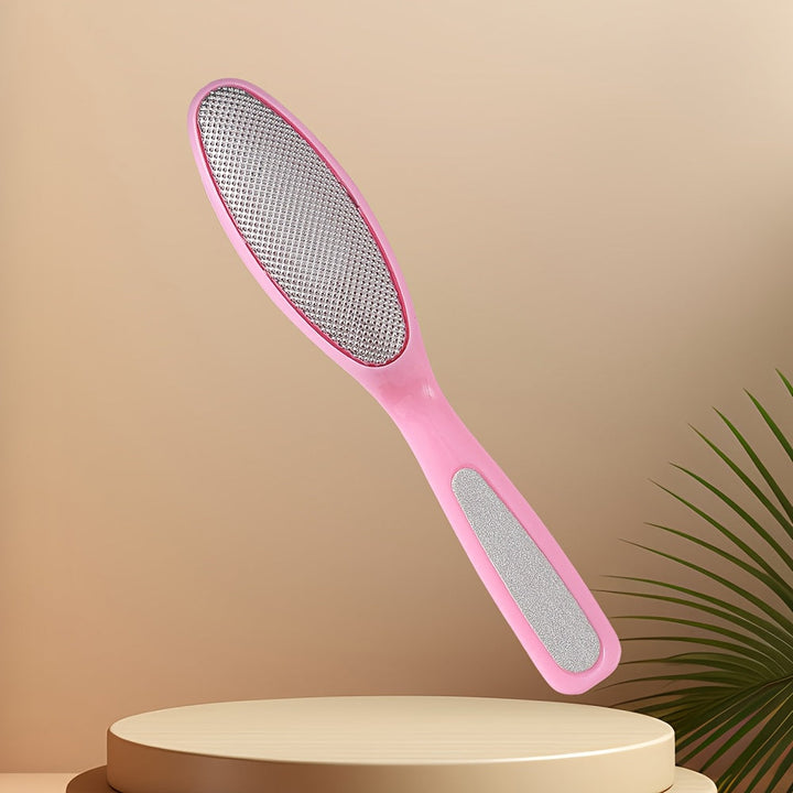 Lijadora de pies de acero inoxidable rosa brillante con agarre antideslizante - Ideal para eliminar la piel muerta y cuidar los pies | Diseño ergonómico | Herramienta duradera para el cuidado de los pies, herramientas para el cuidado de los pies