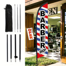 Juego de 1 bandera de barbería de 259.08 cm con asta, diseño vibrante en rojo, blanco y azul, para publicidad exterior y promociones, accesorio para barbería
