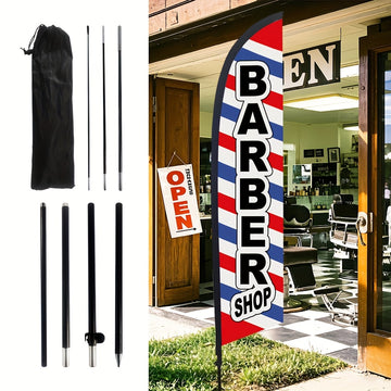 Juego de 1 bandera de barbería de 259.08 cm con asta, diseño vibrante en rojo, blanco y azul, para publicidad exterior y promociones, accesorio para barbería