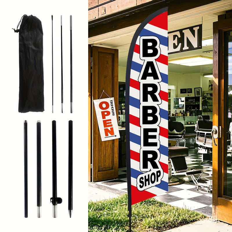 Juego de 1 bandera de barbería de 259.08 cm con asta, diseño vibrante en rojo, blanco y azul, para publicidad exterior y promociones, accesorio para barbería