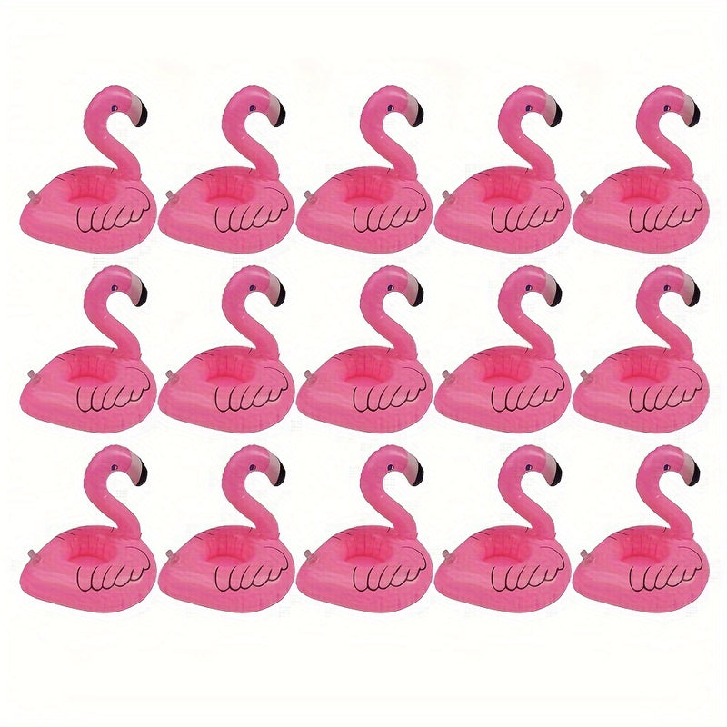 15pcs Portavasos Inflables de Flamenco Rosa - Posavasos Flotantes de PVC para Fiestas en la Piscina y Celebraciones de Verano, Decoración de Fiesta Linda y Duradera