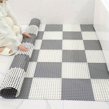 12 piezas de tapetes antideslizantes transparentes para baño con agujeros de drenaje, diseño de plástico duradero a cuadros, alfombrillas antideslizantes para ducha, seguridad en el baño, fácil de limpiar, material fácil de limpiar, patrón a cuadros