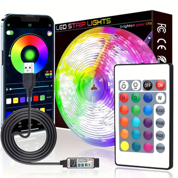 Tira de luces LED para habitación, 91.44-3048.0 cm con control por APP y control remoto IR de 24 teclas, múltiples modos dinámicos y funciones DIY, fácil de instalar, longitud ajustable, ideal para decoración de fiestas en casa, iluminación de escenario