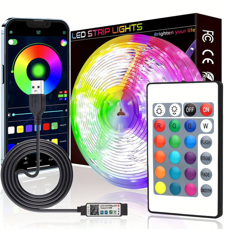 Tira de luces LED para habitación, 91.44-3048.0 cm con control por APP y control remoto IR de 24 teclas, múltiples modos dinámicos y funciones DIY, fácil de instalar, longitud ajustable, ideal para decoración de fiestas en casa, iluminación de escenario