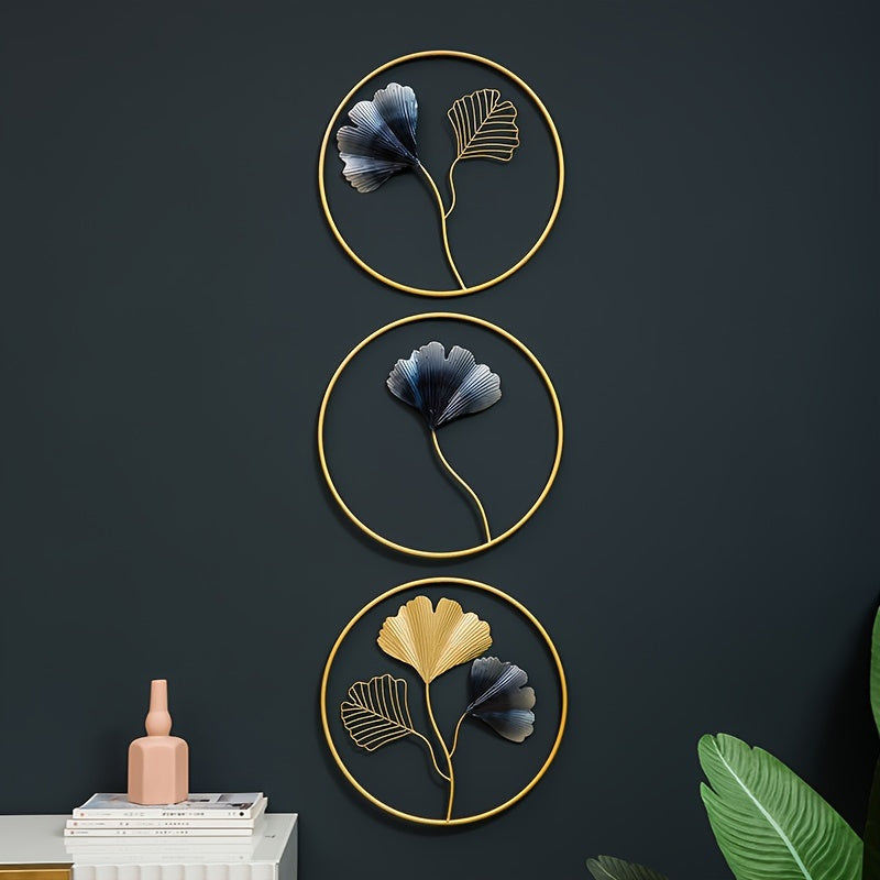 2D Plano, 3 Piezas de Decoración Acrílica Moderna al Estilo Europeo con Ginkgo para Colgar en la Pared sin Marco y Agujeros Pre-perforados para Sala de Estar Dormitorio Guardería Adhesivos Artísticos, 2D Plano