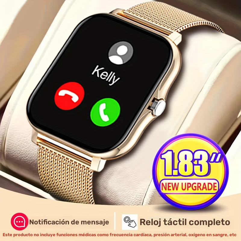 Reloj inteligente de 4,65 cm con llamada inalámbrica, pantalla digital, batería de litio recargable, caja de aleación de zinc, movimiento electrónico, correa de silicona y acero inoxidable - Compatible con varios teléfonos