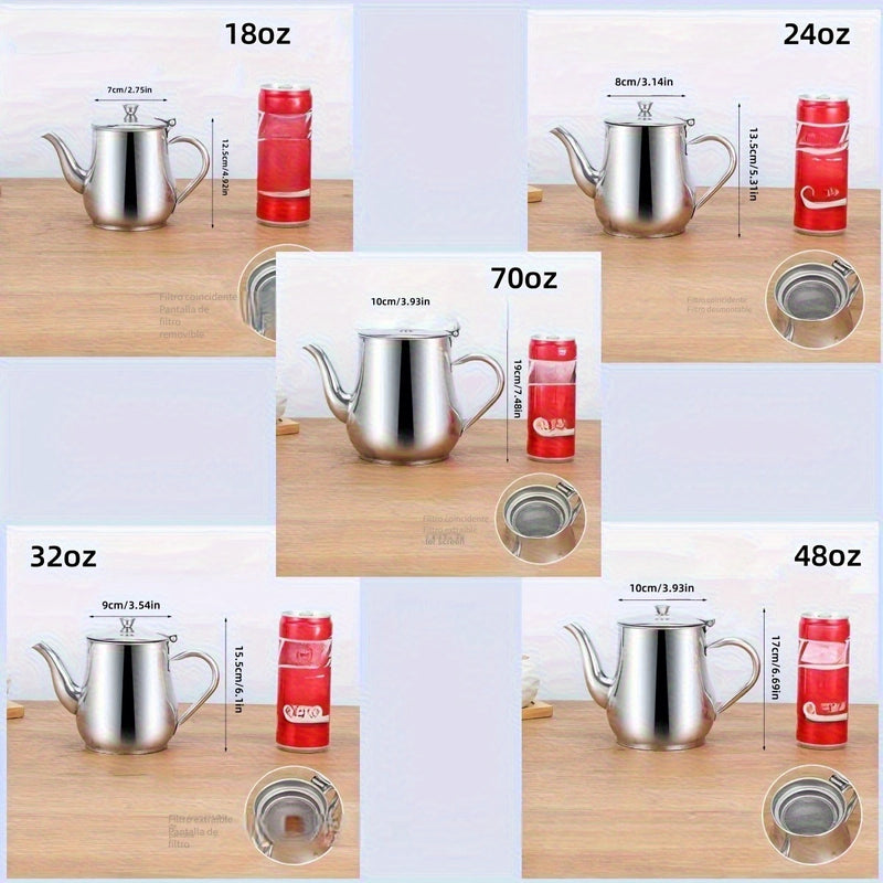 Tetera de acero inoxidable con filtro removible, botella multifuncional para aceite, forma ovalada, libre de BPA, lavable a máquina, 1 unidad