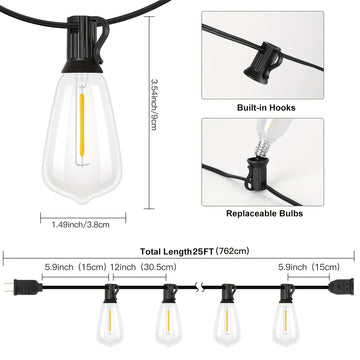 Luces LED en cadena ST38, 30.48 metros, incluye 48 bombillas + 2 extras, conectables, ideales para decorar tu jardín en Navidad y Halloween, sin batería