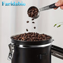 Contenedor Hermético de Acero Inoxidable Reforzado 304 Mejorado por Faridabio con Cuchara - Ideal para Granos de Café, Té y Arroz - Con Válvula de Escape Unidireccional para Mantener el Café Fresco Más Tiempo, Perfecto para Uso en Casa y Oficina