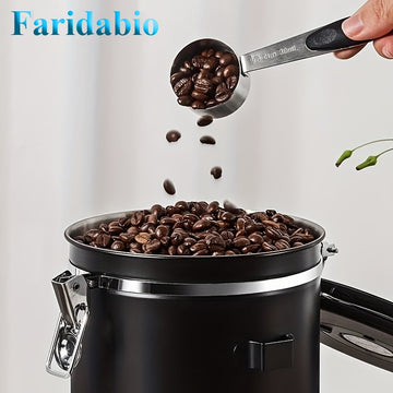 Contenedor Hermético de Acero Inoxidable Reforzado 304 Mejorado por Faridabio con Cuchara - Ideal para Granos de Café, Té y Arroz - Con Válvula de Escape Unidireccional para Mantener el Café Fresco Más Tiempo, Perfecto para Uso en Casa y Oficina