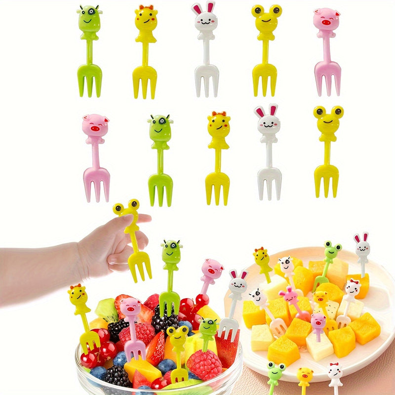 Set de mini tenedores de frutas con animales de caricatura, tenedores de postre de plástico para decoración de fiestas, pasteles, aperitivos - Paquete de 10/20/30 unidades