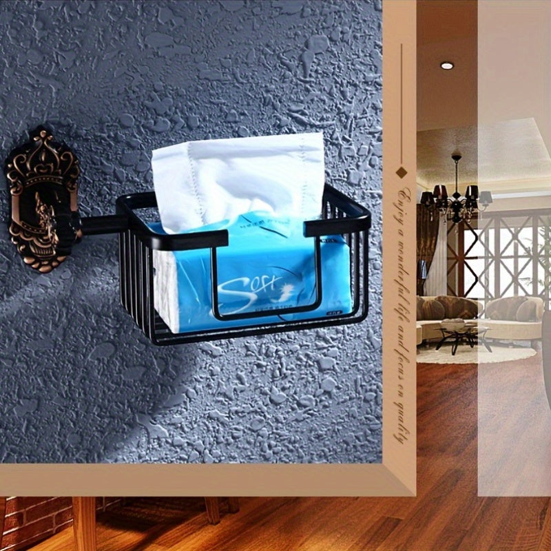 1pc Soporte de papel higiénico de estilo antiguo europeo, soporte de toalla de papel de montaje en pared con instalación sin taladro, estantería multifuncional para el hogar y el hotel