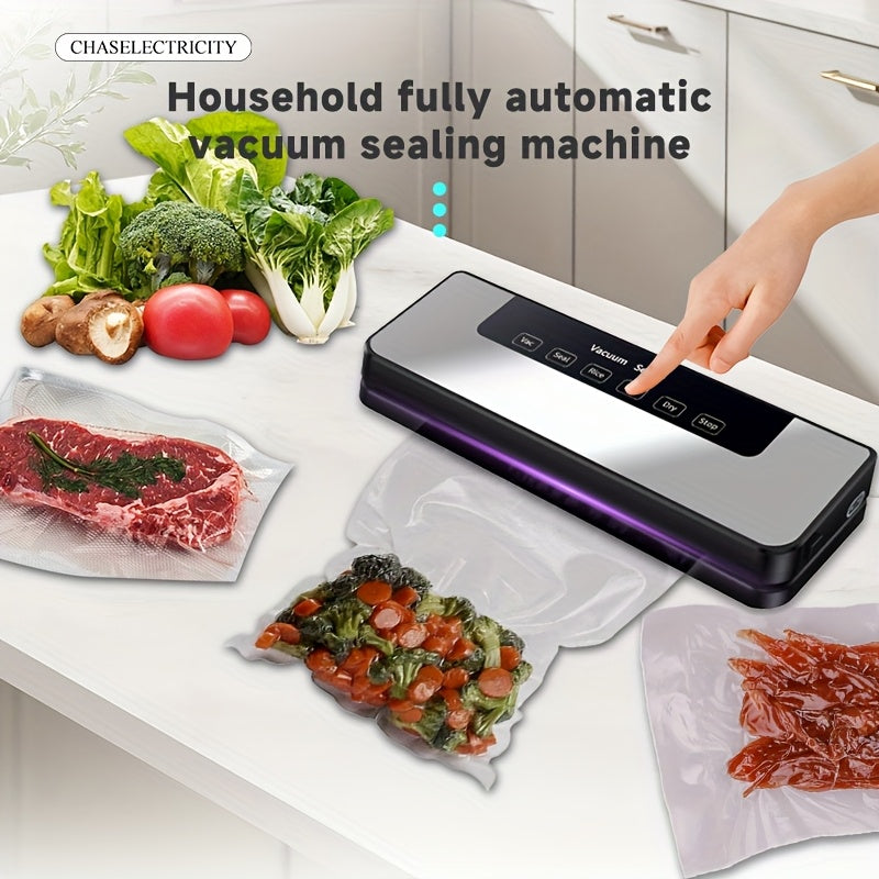 Máquina de sellado al vacío totalmente automática para el hogar, máquina pequeña de sellado y conservación de plástico para cocina, máquina de envasado al vacío de alimentos, sellado automático del aire de alimentos, máquina de sellado al vacío adecuada