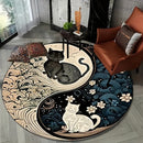 Tapete redondo con diseño de gatos yin yang - Felpa de cristal suave, lavable a máquina, poliéster, para uso en interiores, decoración de sala y dormitorio, temática festiva