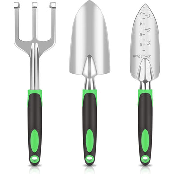 Juego de herramientas de jardín de aluminio con horca para raíces, cuchara, tijeras de poda y más - Herramientas de jardinería duraderas y multiusos para uso doméstico y profesional, esenciales para el jardinería|Diseño ergonómico|Construcción duradera