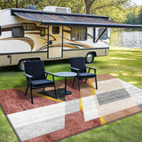 Siete Ciervos Alfombra Exterior de Veludo Ultra Suave - Antideslizante, Lavable en Máquina, Patrón Geométrico en Beige, Marrón y Gris - Ideal para Acampar, Patio o Decoración de Jardín, Alfombra de Acampada