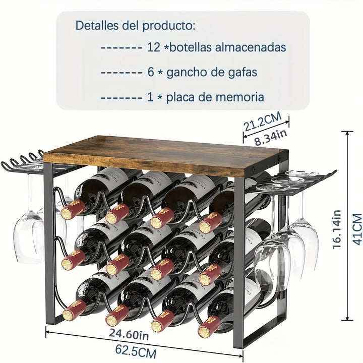 Estilo europeo de hierro forjado para vino tinto en el hogar, decoración de encimera de barra, montaje desmontable, estante de almacenamiento de vidrio y vino rojo (regalo de Navidad)