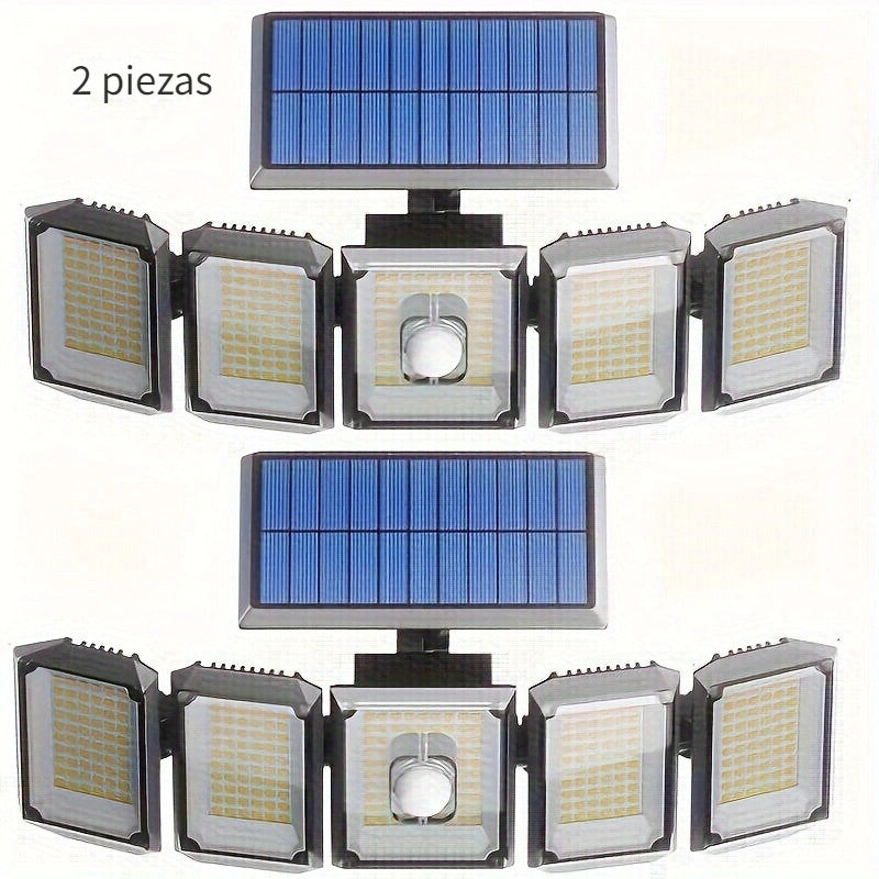 Luces Solares de Pared con 5 Cabezales, Luz Solar Exterior, Luces LED para Jardín y Patio con Sensor de Movimiento y Ángulo Amplio - Iluminación para Calles y Exteriores