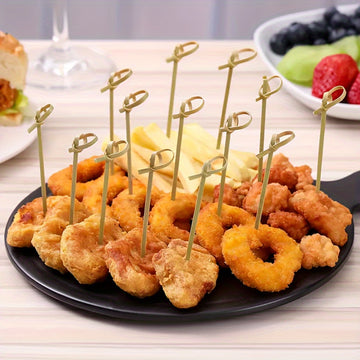 100 piezas de tenedores de postre de bambú, 15,24 cm de palillos nudosos para aperitivos, palillos nudosos de bambú naturales, palillos de dientes elegantes para suministros de fiesta, tableros de charcutería, guarnición de frutas, palillos de comida