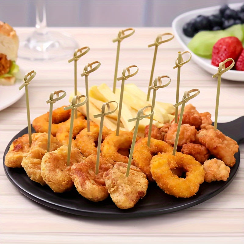 100 piezas de tenedores de postre de bambú, 15,24 cm de palillos nudosos para aperitivos, palillos nudosos de bambú naturales, palillos de dientes elegantes para suministros de fiesta, tableros de charcutería, guarnición de frutas, palillos de comida