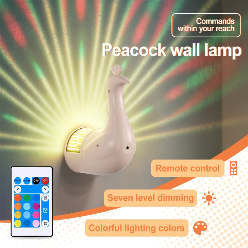 Lámpara de pared de pavos reales - Lámpara de pared de plástico de arte 3D independiente, 16 colores ajustables para diferentes habitaciones - Iluminación con temática animal, control remoto y táctil, batería recargable, adecuada para fiestas en interior