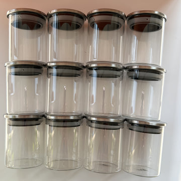 12-Pack 200ml Frascos de Almacenamiento de Vidrio de Alta Borosilicato con Tapas de Tapa Abatible, Lavado a Mano, Reutilizables, Contenedores Redondos Multiusos para Despensa de Cocina, No Se Necesita Electricidad