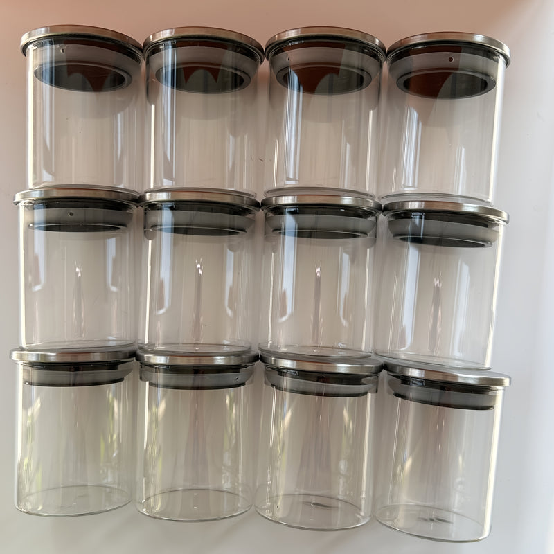 12-Pack 200ml Frascos de Almacenamiento de Vidrio de Alta Borosilicato con Tapas de Tapa Abatible, Lavado a Mano, Reutilizables, Contenedores Redondos Multiusos para Despensa de Cocina, No Se Necesita Electricidad