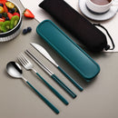 Juego de Cubiertos de Acero Inoxidable de 4 Piezas con Mango Redondo Brillante y Engrosado para Cuchillo de Cena, Palillos, Cucharas y Tenedores, Caja de Cubiertos Portátil para Estudiantes, Reuniones al Aire Libre y Picnics