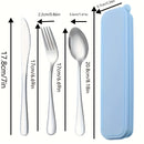 Juego de vajilla portátil de acero inoxidable de 4 piezas, cuchara, tenedor, cuchillo de acero inoxidable, adecuado para picnic, trabajo, campamento, escuela, viajes, vajilla reutilizable incluyendo caja, vajilla de viaje con caja de almacenamiento, apta