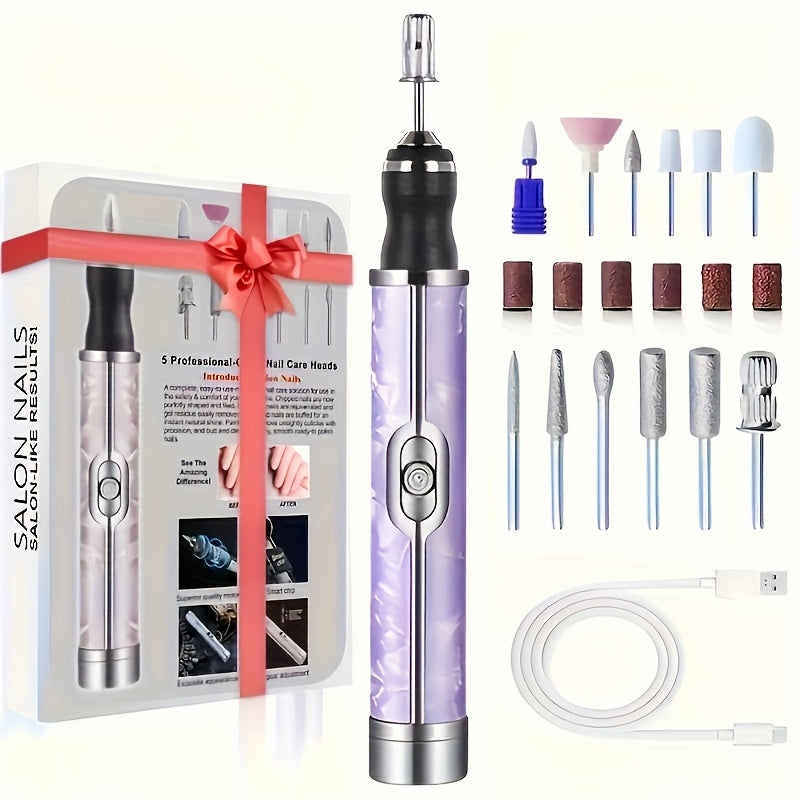 Kit Profesional de Taladro Eléctrico para Uñas con 12 Cabezales y 6 Bandas de Lijado, Control de 4 Velocidades para Manicura y Pedicura