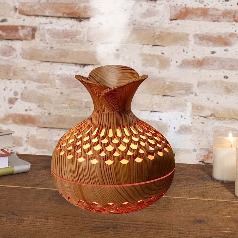 Humidificador de Tecnología de Onda Sonora de Madera YETHKE con Difusor de Aceite Esencial - Alimentado por USB, Generador de Niebla Fría para la Comodidad del Hogar