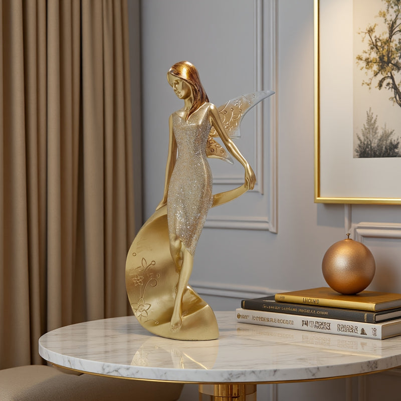 Estatuilla de Ángel Elegante - Escultura de Niña Ángel Hermosa - Adorno Europeo en Resina para Decoración del Hogar y Oficina, Ideal para Sala, Estudio, Día de San Valentín, Ceremonia de Graduación, Navidad, Regalo Perfecto, Figurinas Coleccionables