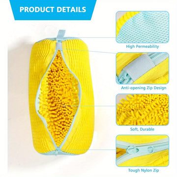 Bolsa Reutilizable para Lavar Zapatos - Cremallera de Nylon Duradera, Forro Acolchado Antiruido, Diseño Antiabertura Protege Zapatillas y Deportivas en Lavadora, Accesorio de Lavandería, Tela Chenille Suave, Bolsas para Ropa