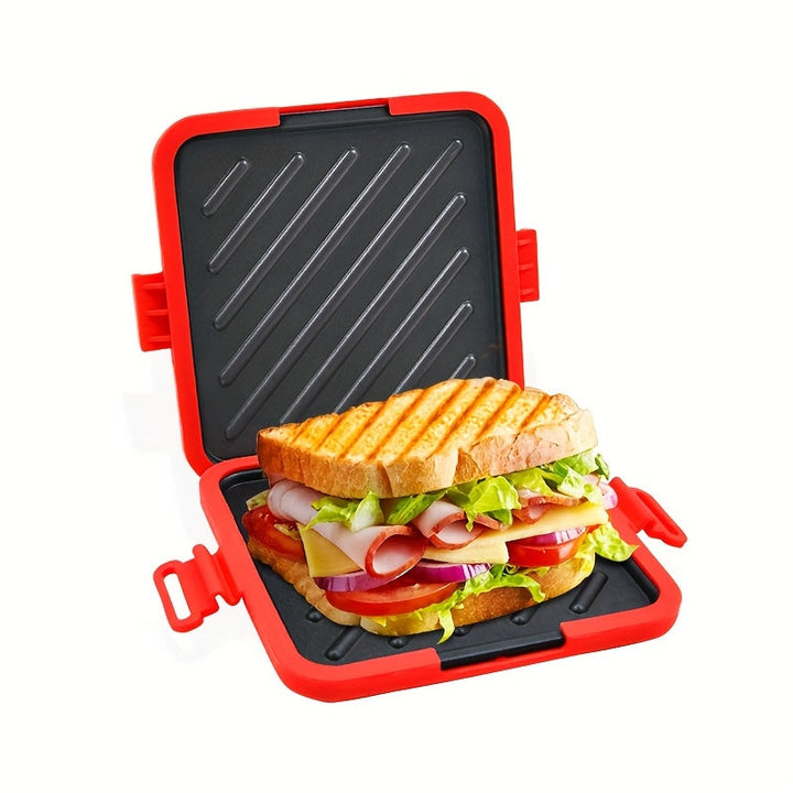 Bandera para Sándwich en Microondas – Bandeja para Hornear Tostadas Rápidas y Crispy, Antiadherente, Hierro de Grado Alimenticio, Ideal para BBQ, Salchichas, Alitas de Pollo, Filetes y Más, Rojo con Asas de Fácil Agarre, Calentamiento de Alimentos|Diseño