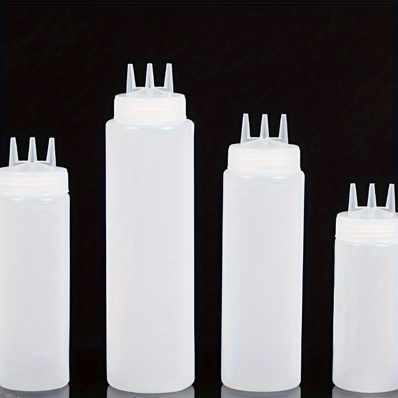 1 Unidad, Botella De Apretar Con Triple Orificio Para Salsas Y Ensaladas, Botella De Salsa De Apretar, Dispensador De Condimentos Multiusos, Vinagrera De Aceite Para Uso En La Cocina, Botella De Sazonador, Botella De Plástico De Boca Puntiaguda, Utensili