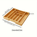 Organizador de Cajón Expansible de Bambú para Pared - Caja de Almacenamiento Multicompartimento para Utensilios de Cocina, Cubiertos y Herramientas de Oficina - Bandeja Organizadora de Alta Calidad