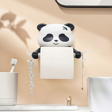 Soporte para Papel Higiénico de Panda Adhesivo de Fácil Instalación - Diseño de Dibujos Animados Lindo, Plástico Duradero, Montaje en Pared que Ahorra Espacio para el Baño