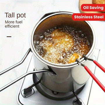 Freidora de Acero Inoxidable para Alitas de Pollo, Papas Fritas, Bolas de Taro y Carne con Sartén Mini Ahorradora de Aceite y Filtro para Inducción - Ideal para Hogar