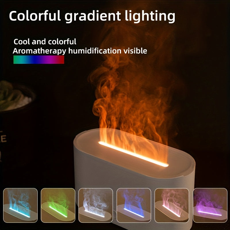 Difusor de aceites esenciales con diseño de llama, luz ambiental y luz nocturna, alimentado por USB, ideal para hogar, dormitorios y oficinas