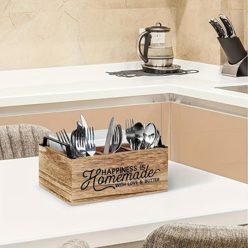 Organizador de Utensilios de Cocina de Madera de Alta Calidad y Clásico - Caja de Almacenamiento Portátil con Diseño Abierto para Acceso Fácil, Contenedores de Almacenamiento para la Organización del Hogar