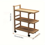 Carrito de almacenamiento de cocina de bambú versátil - Organizador de estanterías multifuncional, independiente, con ruedas para hogares y restaurantes de hot pot, impermeable, forma rectangular, 3 estantes para ingredientes y utensilios de cocina, esta