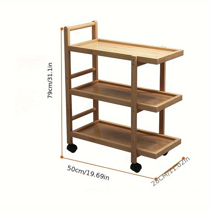 Carrito de almacenamiento de cocina de bambú versátil - Organizador de estanterías multifuncional, independiente, con ruedas para hogares y restaurantes de hot pot, impermeable, forma rectangular, 3 estantes para ingredientes y utensilios de cocina, esta