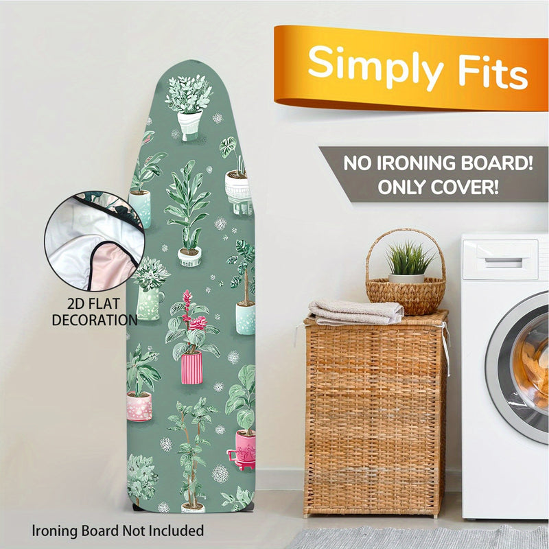 Fundas Lavables para Tabla de Planchar con Plantas Verdes - Sin Necesidad de Tabla, Ajusta a la Mayoría de Tablas Estándar, Decoración para Lavandería, Accesorios Fáciles de Instalar (Diseño Plano 2D), Organización del Hogar, Patrón Vibrante, Tela Durade