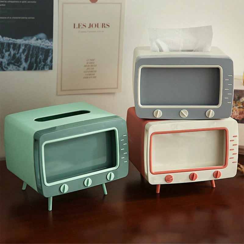 1/2pcs Soporte para Caja de Pañuelos Retro TV Cubierta para Caja de Pañuelos Lindo y Práctico Soporte para Teléfono Celular Soporte para Tampones para Baño, Cocina, Dormitorio, Mesas y Escritorios, Mesitas de Noche, Regalo Creativo