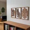 Juego de 3 esculturas de pared rústicas, arte de pared grande para decoración del hogar en sala de estar, dormitorio, oficina, fácil de instalar, patrón de hojas.