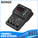 BOMGE Q12 2 canales de interfaz de audio portátil - Mezclador mini USB profesional para guitarra, voces y grabación de estudio, 36V o menos, material ABS negro, 2 canales, 2 canales de interfaz de audio | Mezclador compacto | Construcción duradera