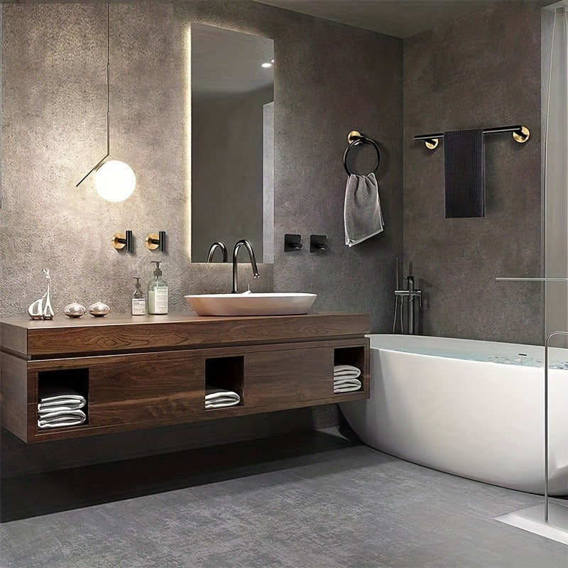 5/7 piezas, elegante y duradera, juego de accesorios de baño de acero inoxidable con barra de toallas de montaje en pared, anillo de toallas, soporte de papel higiénico y gancho de toallas - Aumenta la decoración de tu baño