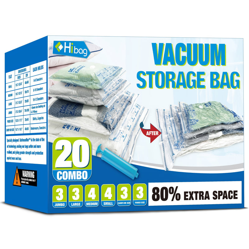 Juego de bolsas de almacenamiento con bomba de compresión al vacío, bolsas selladas para ropa, suéteres, mantas, edredones, organización de ahorro de espacio para viajes, hogar, dormitorio, esencial para regresar a la universidad, accesorios de viaje