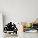 Decoración de escritorio de motocicleta de metal personalizado con base de madera - Arte de corredor personalizado para entusiastas de motocicletas - Regalo perfecto para papá y amantes de las motocicletas
