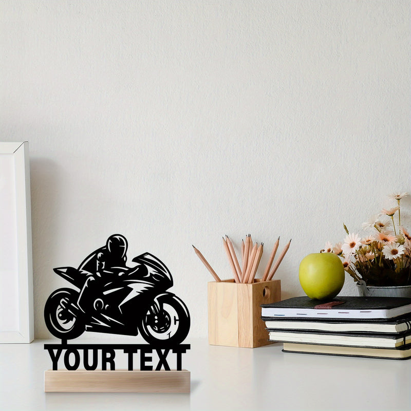 Decoración de escritorio de motocicleta de metal personalizado con base de madera - Arte de corredor personalizado para entusiastas de motocicletas - Regalo perfecto para papá y amantes de las motocicletas